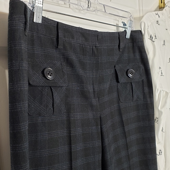 Windowpane plaid trousers tuck button pockets 10" mom rise wide leg pant… - Picture 11 of 13